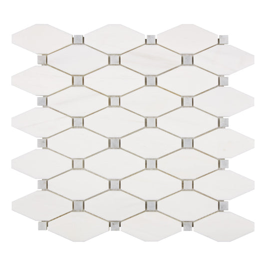 Bianco Dolomite Octave Mosaic w/ Blue-Gray Dots Backsplash Tile