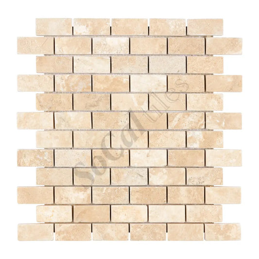 Durango Cream Travertine 1’’ X 2’’ Brick Mosaic Tumbled Wall Tile