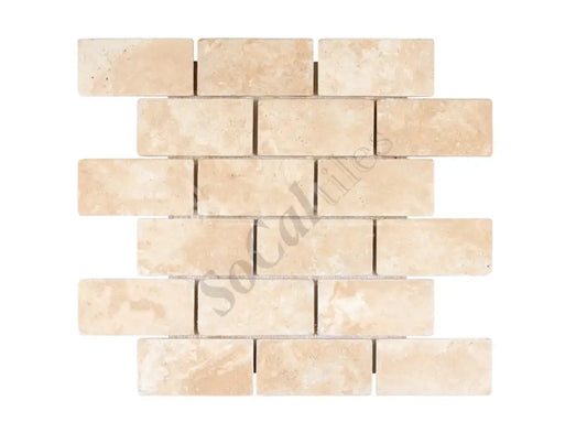 Durango Cream Travertine 2’’ X 4’’ Brick Mosaic Tumbled Wall Tile