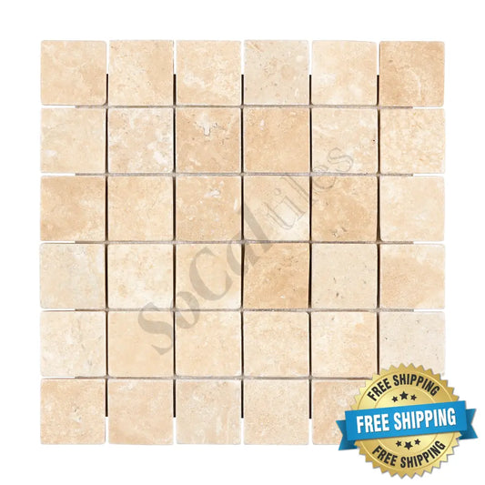 Durango Cream Travertine 2’’ X 2’’ Mosaic Tumbled Wall Tile