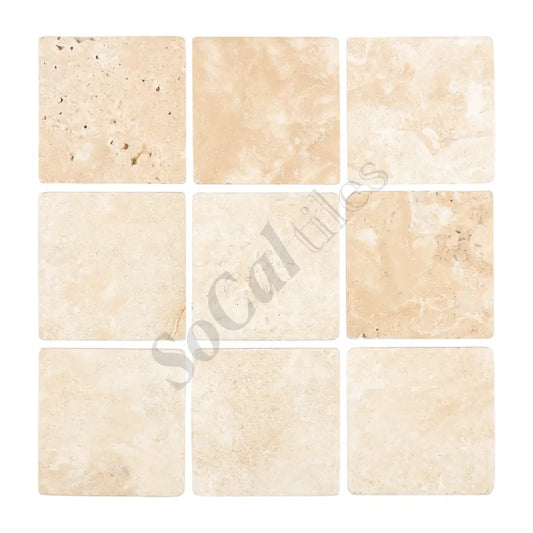 Durango Cream Travertine 4’’ X 4’’ Tile Tumbled Wall Tile