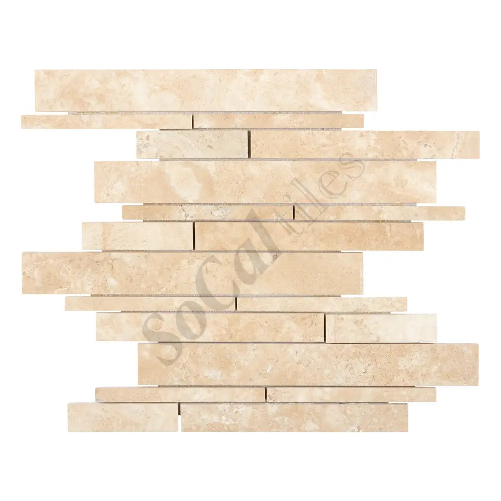 Durango Cream Travertine Manhattan Random Strip Mosaic Honed Wall Tile