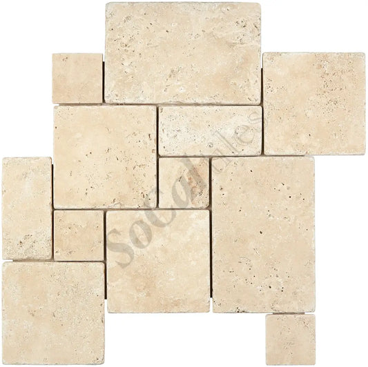 Durango Cream Travertine OPUS Mini-Pattern Mosaic Tumbled Wall Tile
