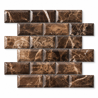 Emperador Dark deep-beveled brick mosaic hero