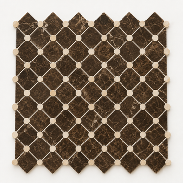 Emperador Dark Marble Mosaic - Lattice with Crema Marfil Dots