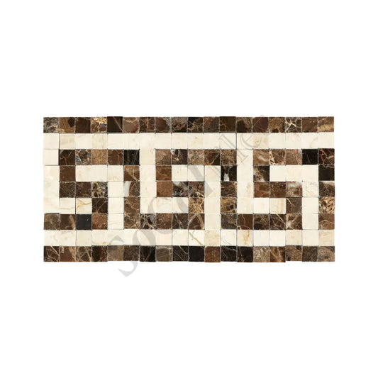 Emperador Dark Marble 3-1/2’’ X 7’’ Greek Key Border (w/ Crema Marfil) Polished Polished / 1 pcs. Accent & Trim Tile