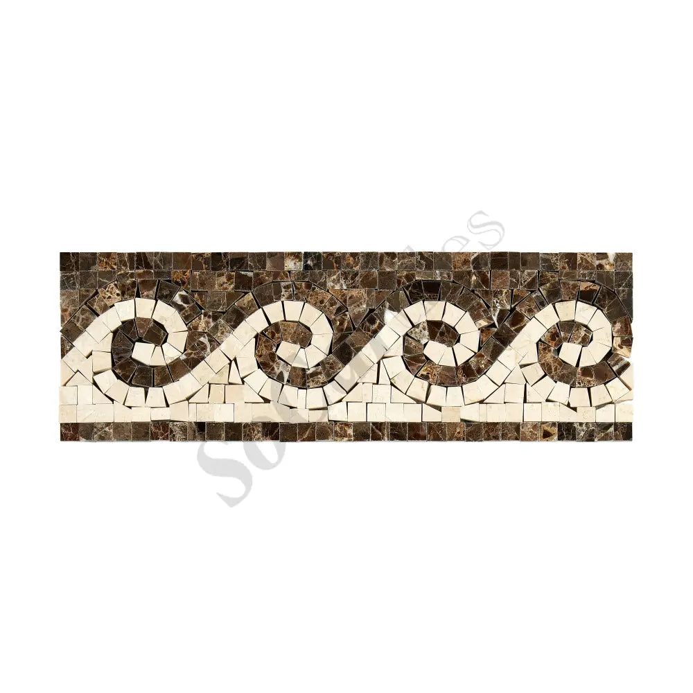 Emperador Dark Marble 3-7/8’’ X 12’’ Wave Border (w/ Crema Marfil) Polished Polished / 1 pcs. Accent & Trim Tile