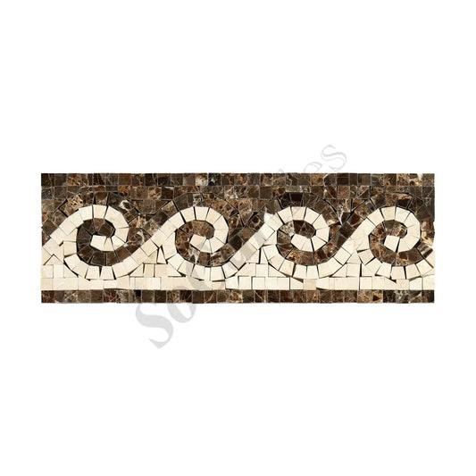 Emperador Dark Marble 3-7/8’’ X 12’’ Wave Border (w/ Crema Marfil) Polished Polished / 1 pcs. Accent & Trim Tile