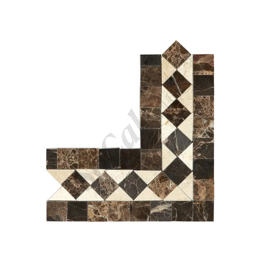 Emperador Dark Marble BIAS Border CORNER (w/ Crema Marfil Dots) Polished Polished / 1 pcs. Accent & Trim Tile