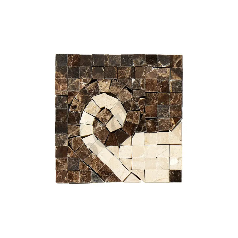 Emperador Dark Marble Wave Border CORNER (w/ Crema Marfil) Polished Polished / 1 pcs. Accent & Trim Tile