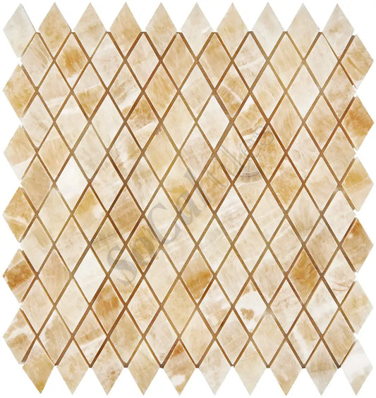 Giallo Crystal Honey Onyx 1’’ X 2’’ Diamond Mosaic Polished Backsplash Tile