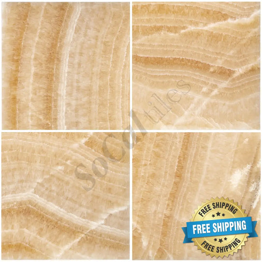 Giallo Crystal Honey Onyx 12’’ X 12’’ Tile Micro-Beveled Polished Wall Tile