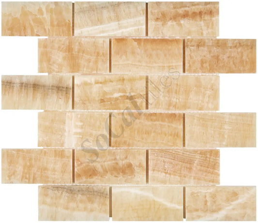 Giallo Crystal Honey Onyx 2’’ X 4’’ Straight-Edged Brick Mosaic Polished Backsplash Tile