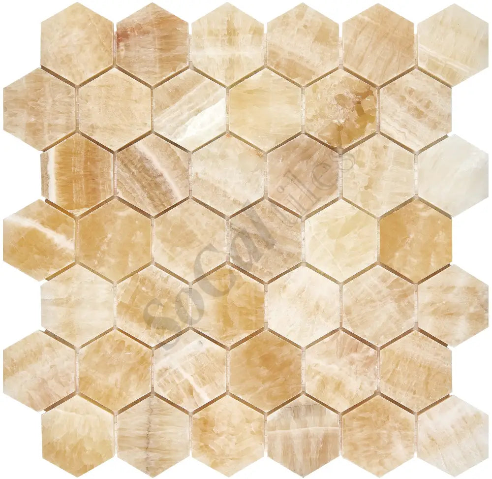 Giallo Crystal Honey Onyx 2’’ X 2’’ Hexagon Mosaic Polished Backsplash Tile