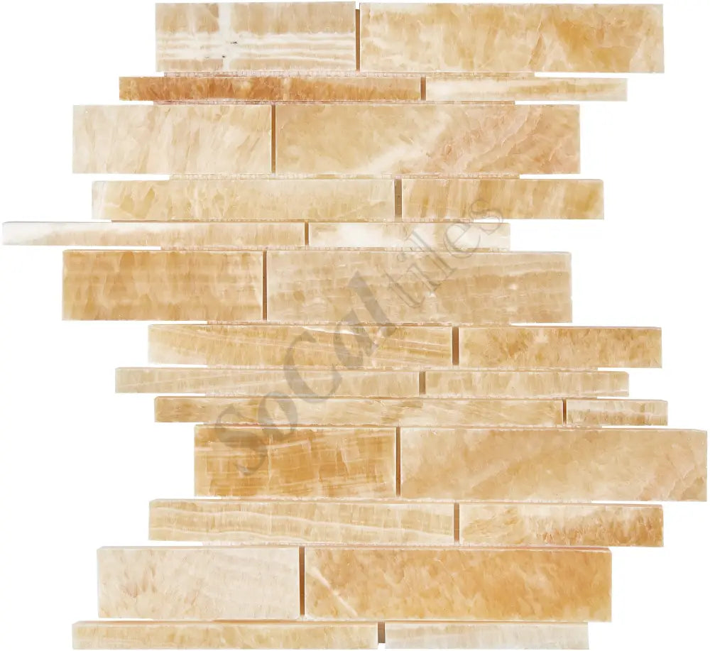 Giallo Crystal Honey Onyx Manhattan Random-Strip Mosaic Polished Backsplash Tile