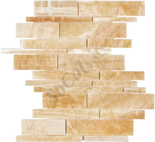 Giallo Crystal Honey Onyx Manhattan Random-Strip Mosaic Polished Backsplash Tile
