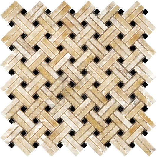 Giallo Crystal Honey Onyx Stanza Mosaic (w/ Black) Polished Backsplash Tile