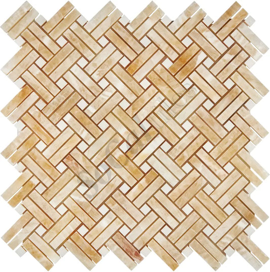 Giallo Crystal Honey Onyx Stanza Mosaic (w/ White) Polished Backsplash Tile