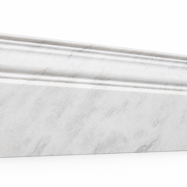 Bianco Congelato dolomite baseboard trim with stepped top ridges and pale gray veining