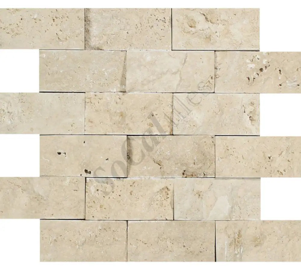 Ivory (Light) Travertine 2’’ X 4’’ Brick Mosaic Split-Faced/Round-Faced