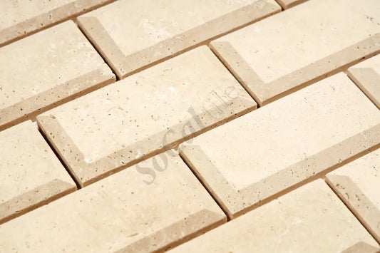 Ivory (Light) Travertine 2’’ X 4’’ Deep-Beveled Brick Mosaic Honed Wall Tile