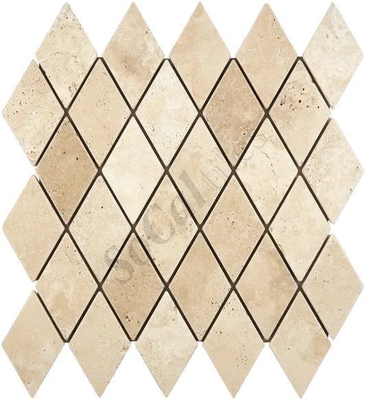 Ivory (Light) Travertine 2’’ X 4’’ Diamond Mosaic Tumbled Wall Tile