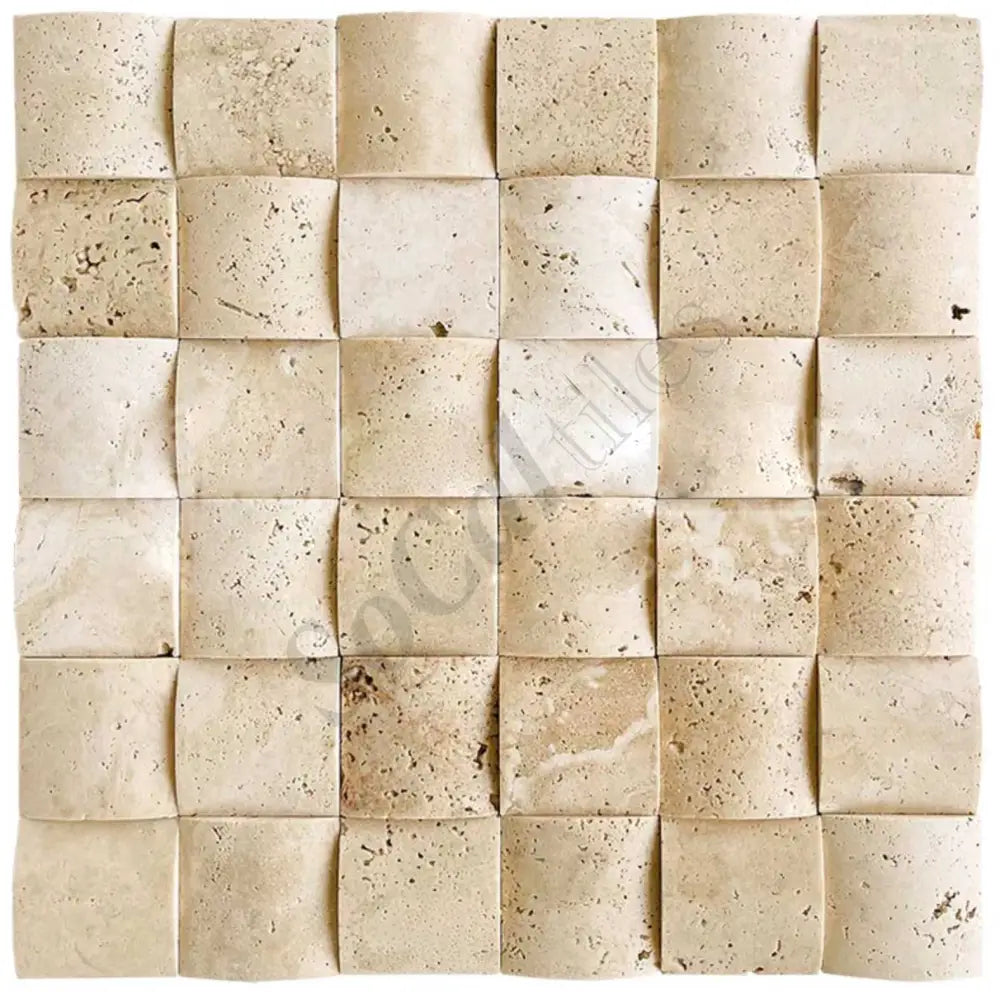 Ivory (Light) Travertine 2’’ X 2’’ Mosaic CNC-Arched (Round-Face) / 1 sheet Wall Tile