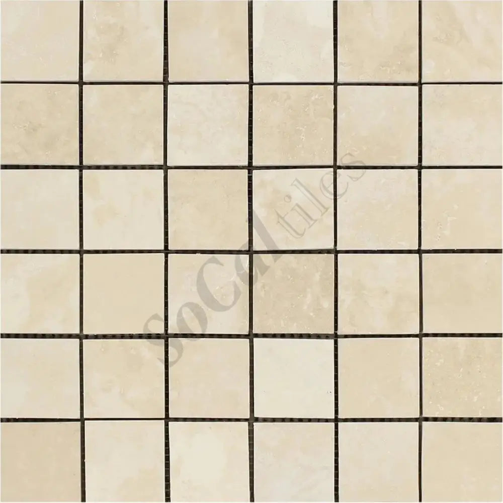 Ivory (Light) Travertine 2’’ X 2’’ Mosaic Filled & Honed / 1 sheet Wall Tile
