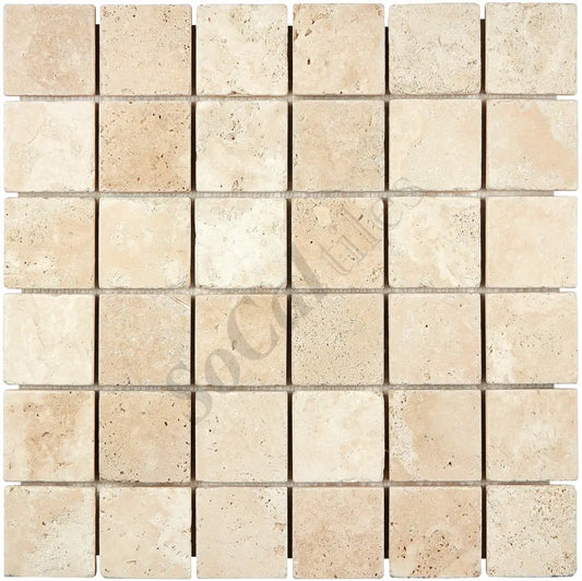 Ivory (Light) Travertine 2’’ X 2’’ Mosaic Tumbled / 1 sheet Wall Tile
