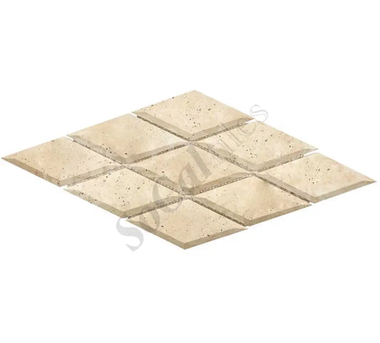 Ivory (Light) Travertine 3’’ X 6’’ Diamond Mosaic Honed Deep-Beveled Wall Tile