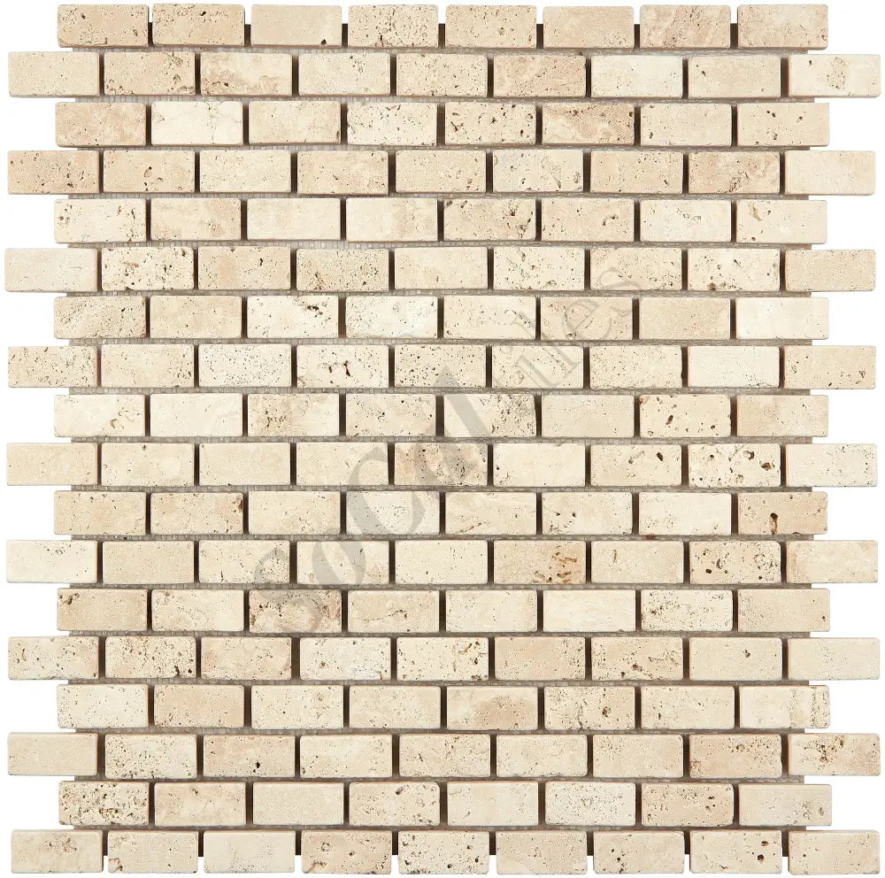 Ivory (Light) Travertine 5/8’’ X 1-1/4’’ Brick Mosaic Tumbled Wall Tile