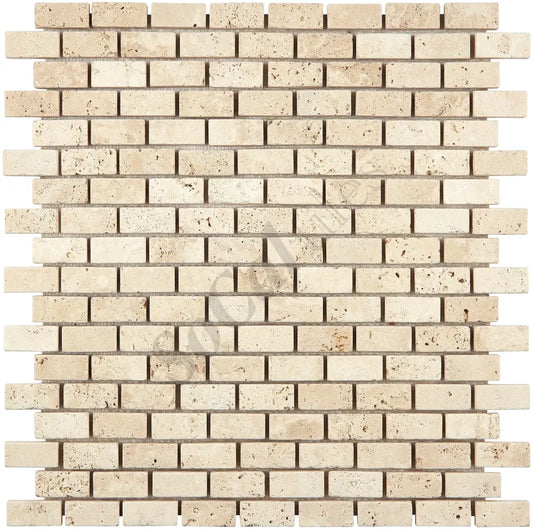 Ivory (Light) Travertine 5/8’’ X 1-1/4’’ Brick Mosaic Tumbled Wall Tile