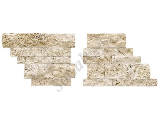 Ivory (Light) Travertine Ledger Panel Corner Split-Faced Wall Tile