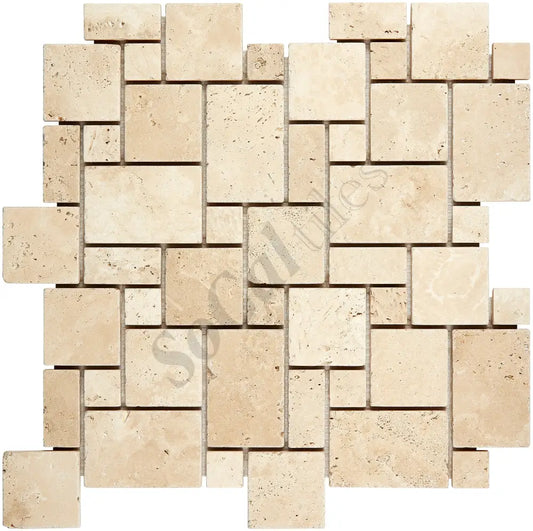 Ivory (Light) Travertine Roman Pattern (Mini Versailles) Tile Wall Tile