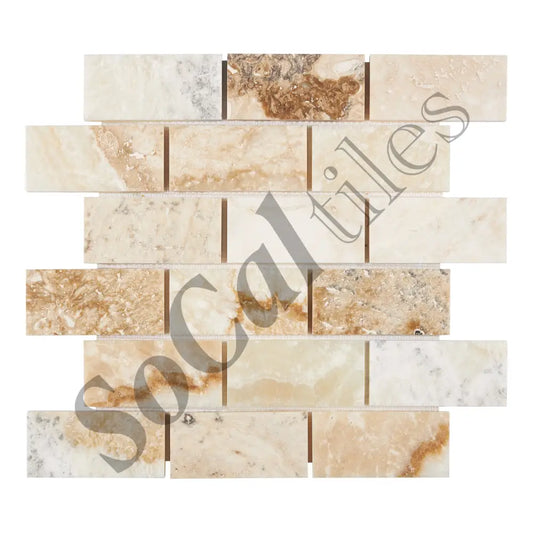 Latravonya Travertine 2’’ X 4’’ Brick Mosaic Filled & Honed Wall Tile