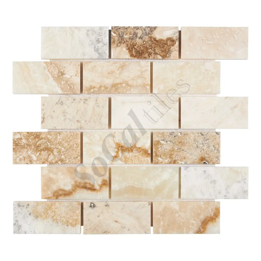 Latravonya Travertine 2’’ X 4’’ Brick Mosaic Filled & Honed Wall Tile