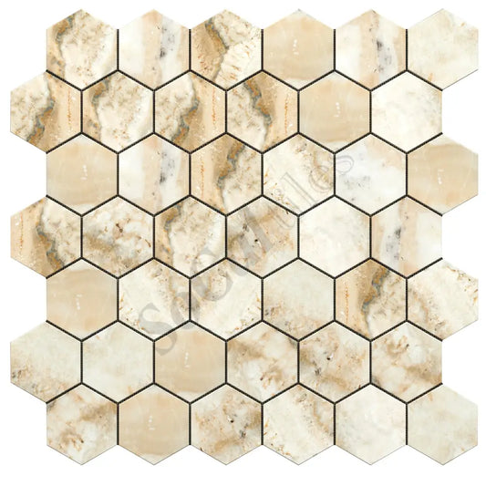 Latravonya Travertine 2’’ X 2’’ Hexagon Mosaic Filled & Honed Wall Tile