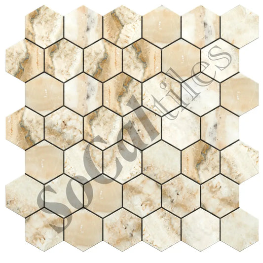 Latravonya Travertine 2’’ X 2’’ Hexagon Mosaic Filled & Honed Wall Tile