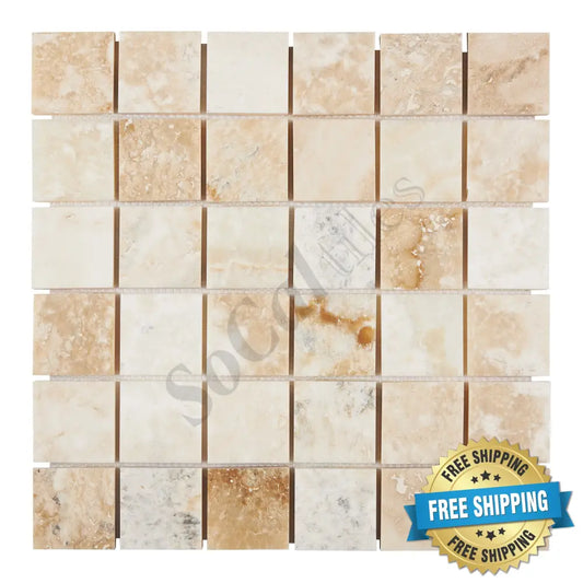 Latravonya Travertine 2’’ X 2’’ Mosaic Filled & Honed Wall Tile