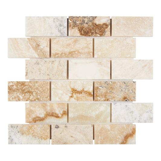 Latravonya Travertine 2’’ X 4’’ Brick Mosaic Filled & Honed Wall Tile