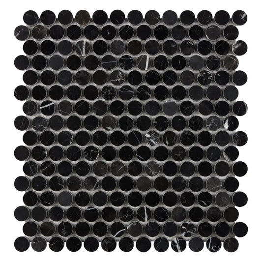 Nero Marquina Marble Penny-Round Mosaic Polished/Honed Backsplash Tile