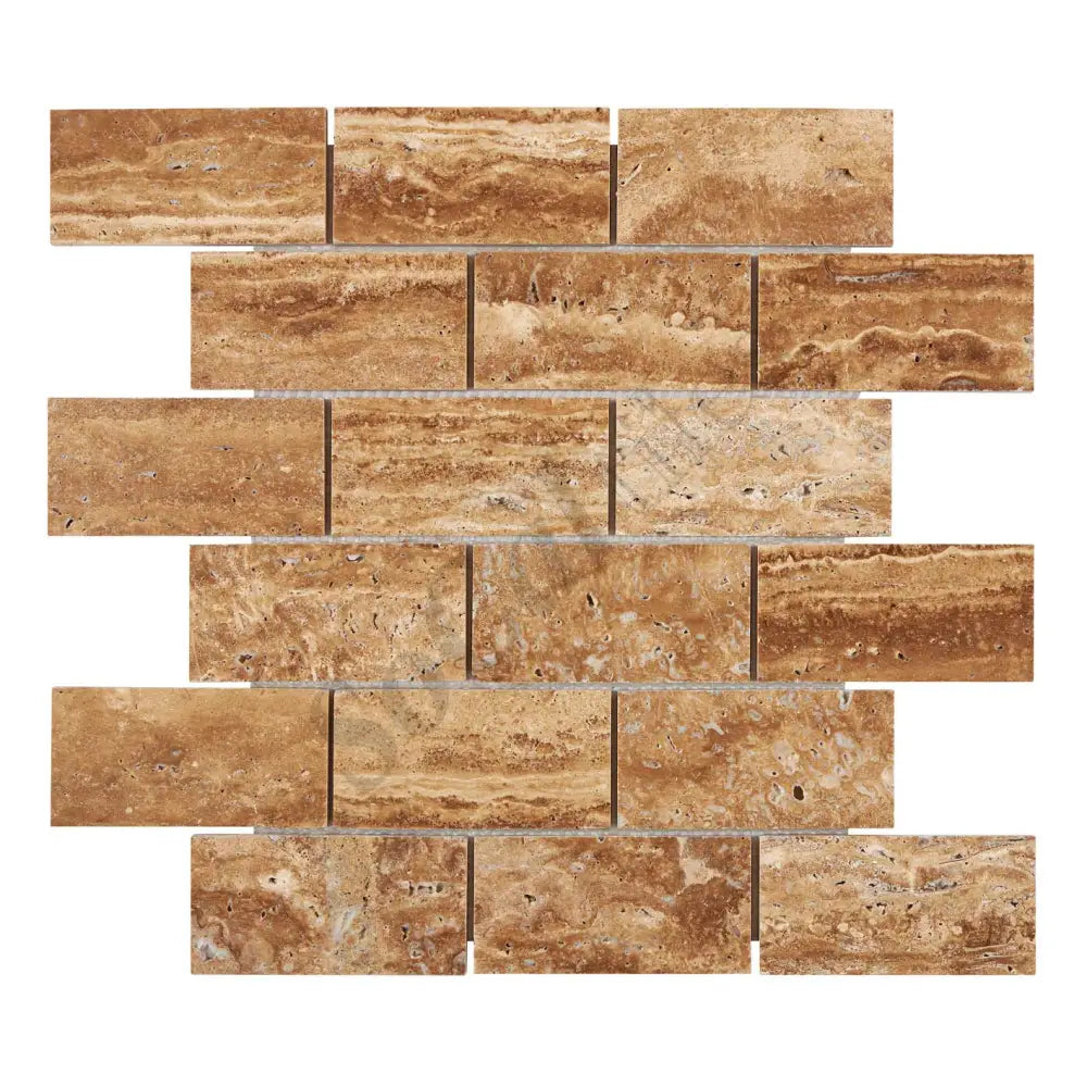 Noce Exotic Travertine Vein-Cut 2’’ X 4’’ Brick Mosaic Brushed & Unfilled/Polished & Unfilled Polished & Unfilled / 1