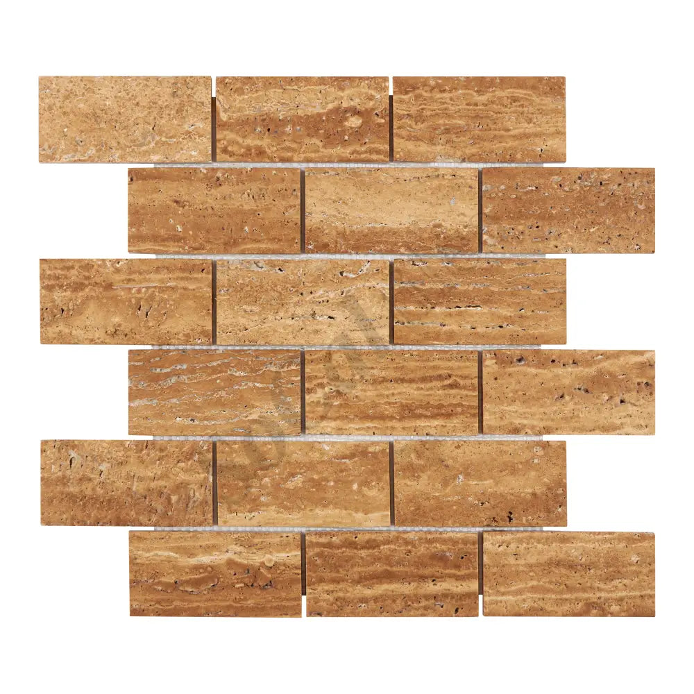 Noce Exotic Travertine Vein-Cut 2’’ X 4’’ Brick Mosaic Brushed & Unfilled/Polished & Unfilled Brushed & Unfilled