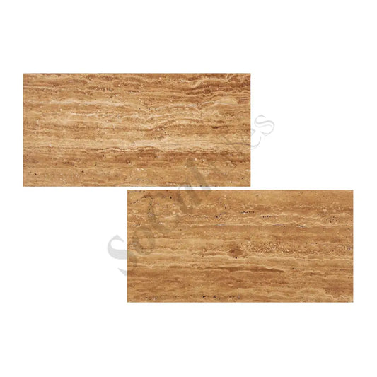 Noce Exotic Travertine Vein-Cut 6’’ X 12’’ Tile Brushed & Unfilled - Straight-Edged Wall Tile