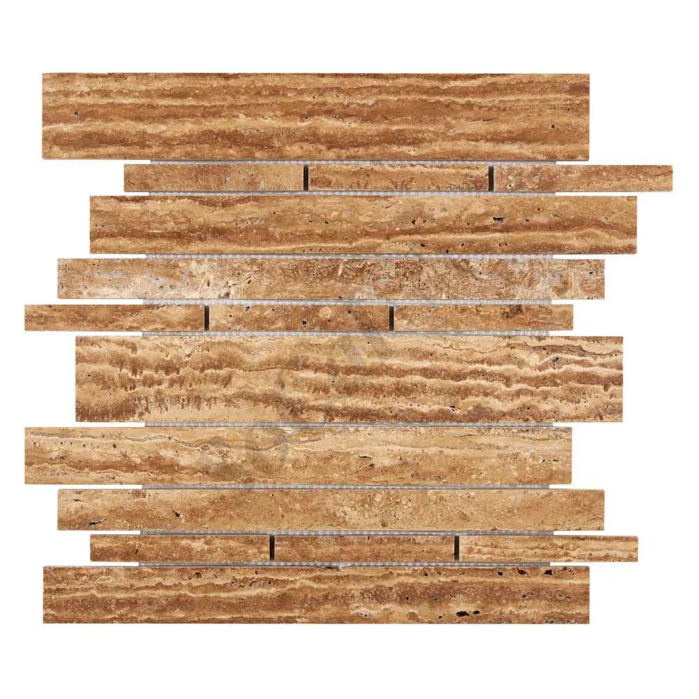 Noce Exotic Travertine Vein-Cut Random Strip Mosaic Brushed & Unfilled/Polished & Unfilled Brushed & Unfilled