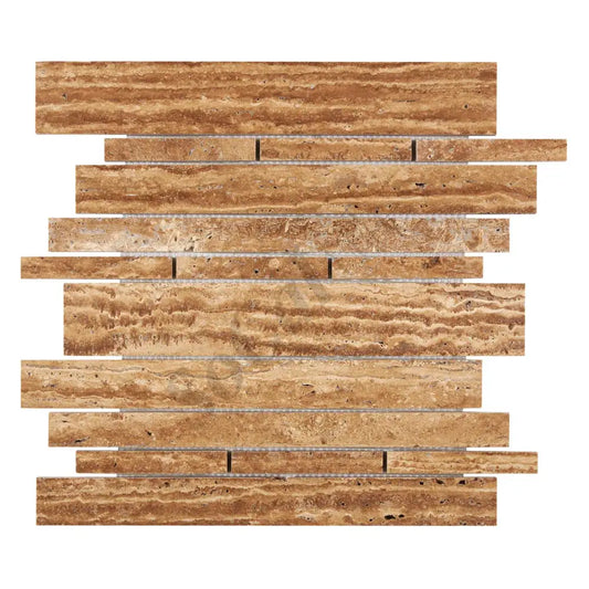 Noce Exotic Travertine Vein-Cut Random Strip Mosaic Brushed & Unfilled/Polished & Unfilled Brushed & Unfilled