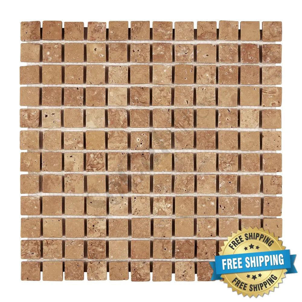 Noce Travertine 1’’ X 1’’ Mosaic Tumbled/Filled & Honed/Split-Faced Wall Tile