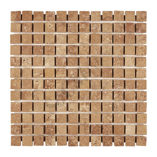 Noce Travertine 1’’ X 1’’ Mosaic Tumbled/Filled & Honed/Split-Faced Wall Tile