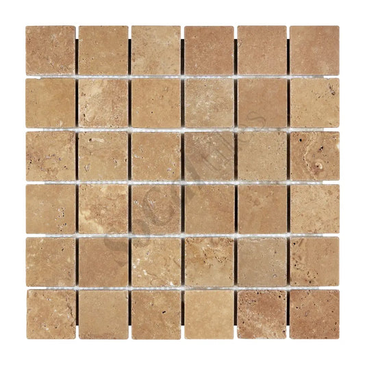 Noce Travertine 2’’ X 2’’ Mosaic Tumbled/Filled & Honed/CNC-Arched Wall Tile