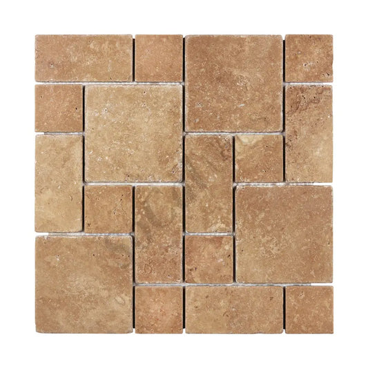 Noce Travertine 3-pcs. Mini-Pattern Mosaic Non-Interlocking Tumbled Wall Tile